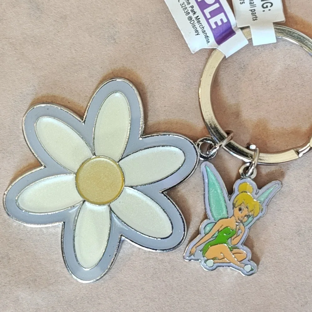 Disney Tinker Bell Keychain Tink Purple Daisy Flower Enamel Bag Charm NEW